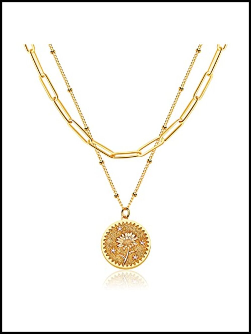 18K Gold Plated Layered Birth Flower Necklace with Daisy Pendant